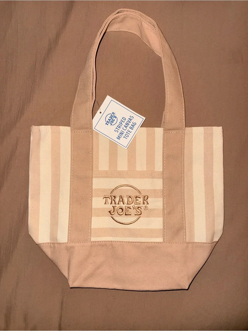 Trader Joe’s Beige Stripe Canvas Tote Bag